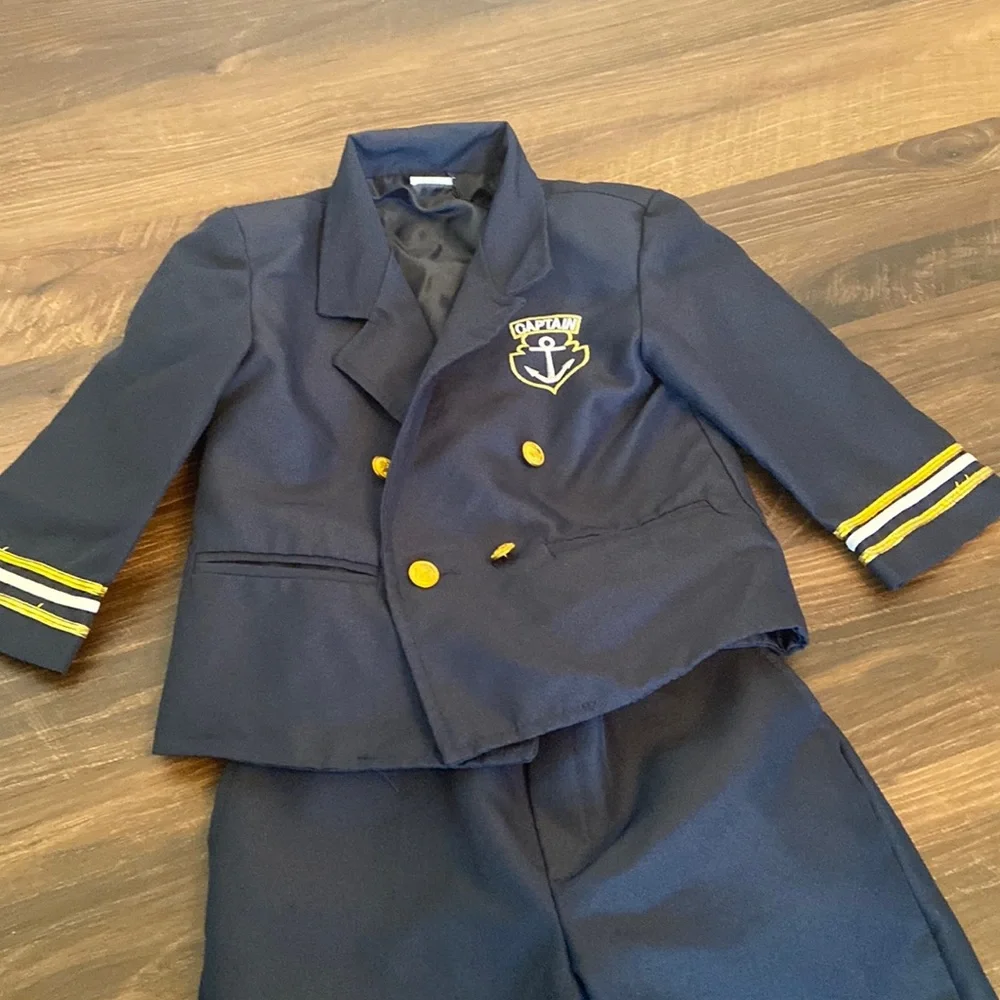 Toddler Boys Navy Blue Cruise Ship Captain Blazer Suit Jacket & Pants